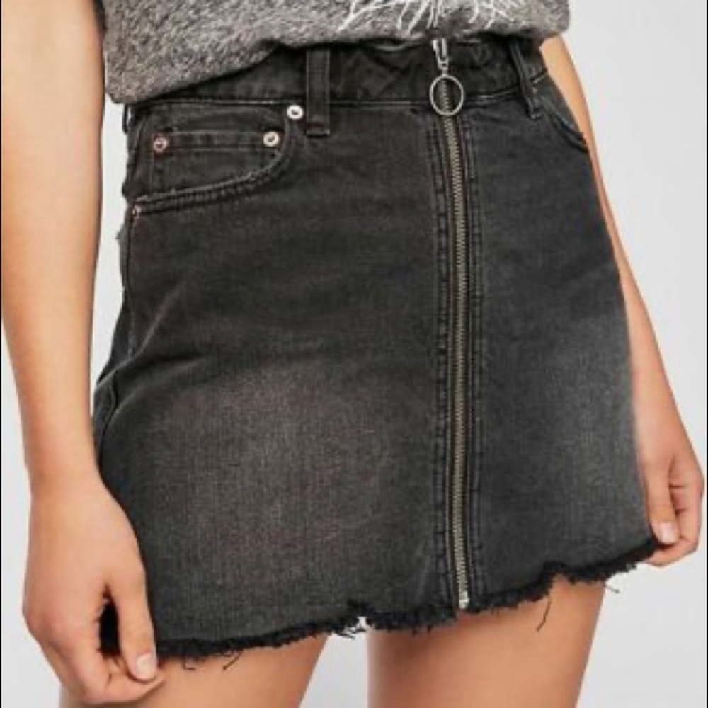Free People Zip Up Black Denim Skirt